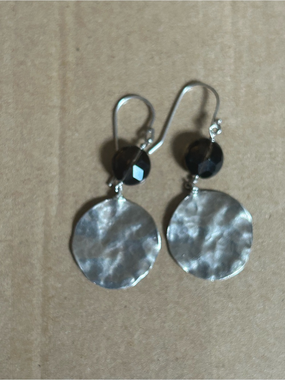 Sterling Silver Disc Drop Earrings with Brown Bead